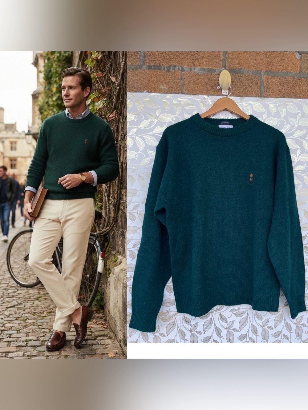 Chaps Ralph Lauren Handframe Wool Sweater Large Hunter Green Heritage Core